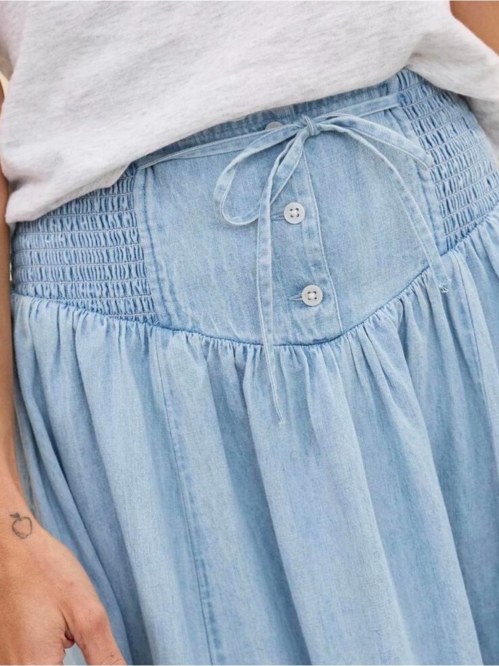 Aerie Blue Chambray Corset Waist Maxi Denim Skirt Size Medium - Picture 2 of 8